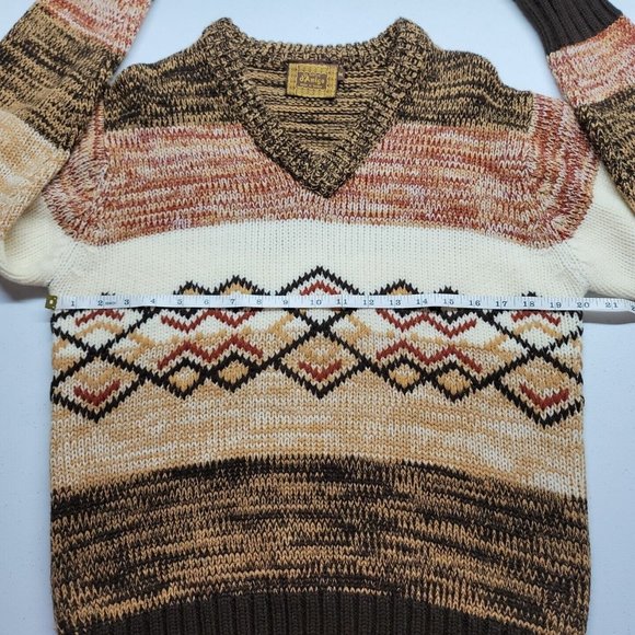 VTG D'Amigo Men's V-Neck Sweater Size Medium Brown Color Block Diamond Pattern - Picture 13 of 16